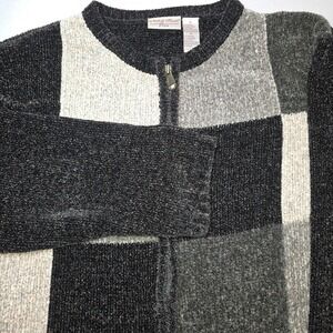 Nick & Sarah Plus 3X Zip-Up Jacquard Sweater Black Gray Chunky Knit Grandmacore